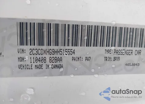 2017 Dodge Charger Sxt Rwd из США, поврежденный, VIN 2C3CDXHG9HH515554